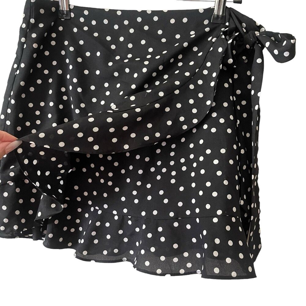 Polly US 10 Mini A-Line Skirt Black White Polka Dots Short Faux Wrap - Picture 6 of 8